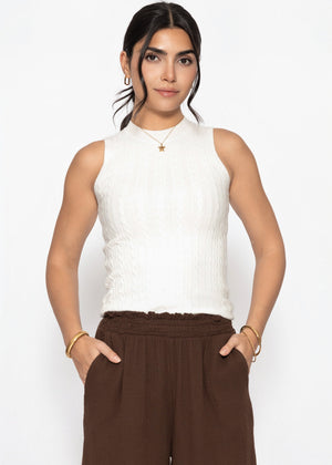 Stricktop mit Zopfmuster - weiß