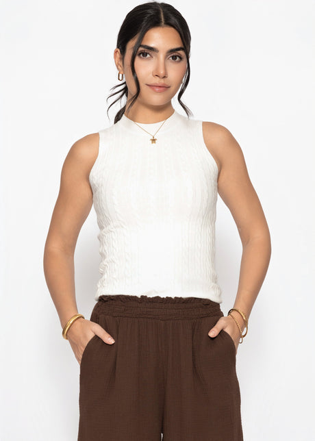 Knitted top with cable pattern - white by SASSYCLASSY