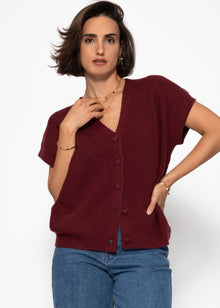 Strickweste mit Herzknöpfen - burgundy