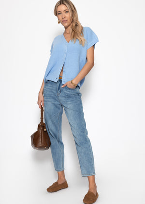 Strickweste mit Herzknöpfen - eisblau