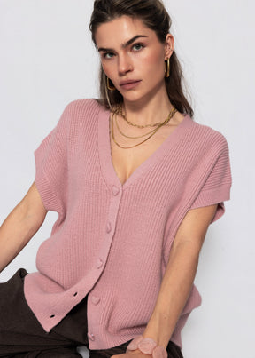 Strickweste mit Herzknöpfen - rosa