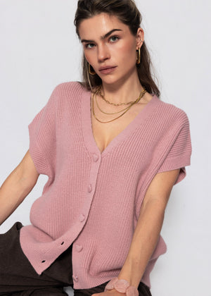 Strickweste mit Herzknöpfen - rosa