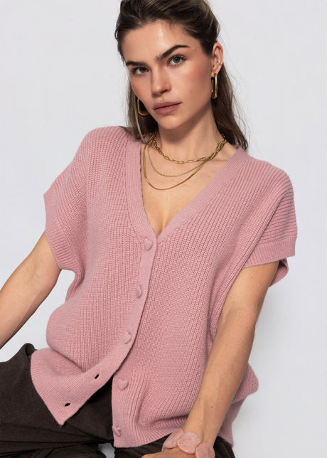Strickweste mit Herzknöpfen - rosa