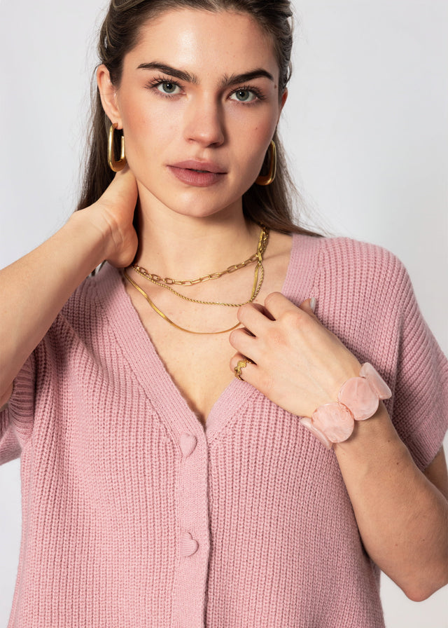 Strickweste mit Herzknöpfen - rosa