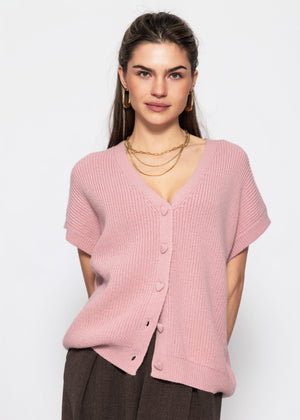 Strickweste mit Herzknöpfen - rosa