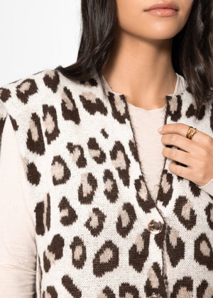 Knitted vest with leopard print - light beige