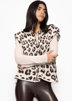 Knitted vest with leopard print - light beige