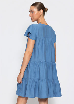 Stufenkleid mit Flügelärmel - blau
