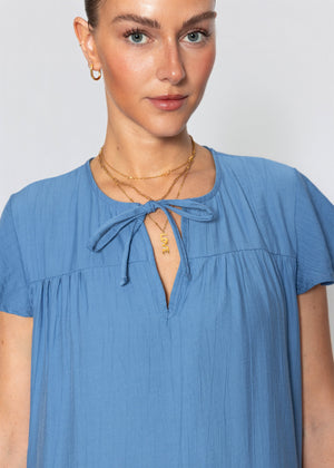 Stufenkleid mit Flügelärmel - blau