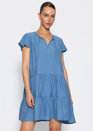 Stufenkleid mit Flügelärmel - blau