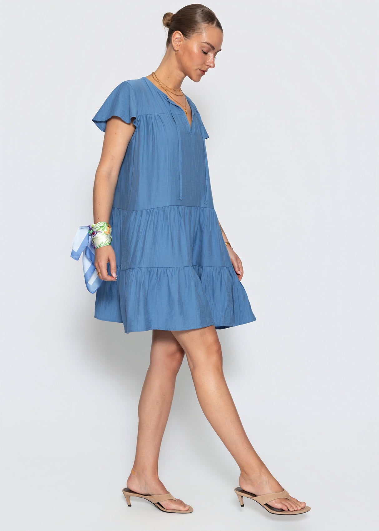 Stufenkleid mit Flügelärmel - blau