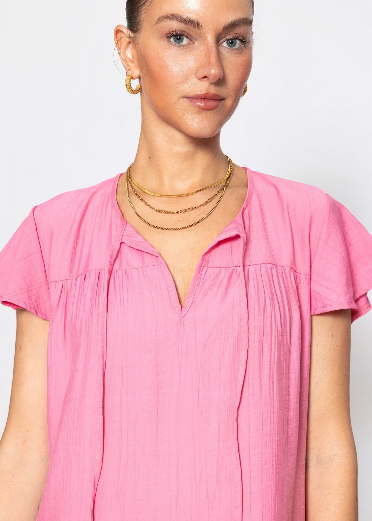 Stufenkleid mit Flügelärmel - pink