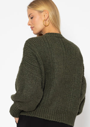 Super flauschige Strickjacke mit Zopfmuster - khaki