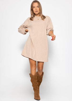 Sweatkleid mit Stehkragen - beige