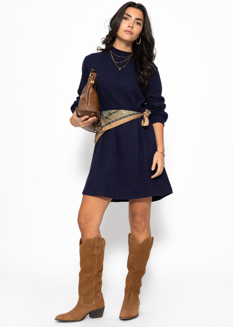 Sweatshirt dress with funnel neck - dark blue