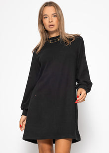 Sweat dress with stand-up collar - black