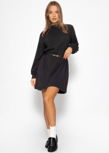 Sweatkleid mit Stehkragen - schwarz