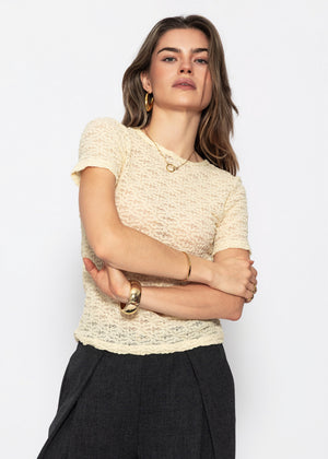 T-Shirt aus floraler Spitze - buttergelb
