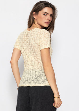 T-Shirt aus floraler Spitze - buttergelb
