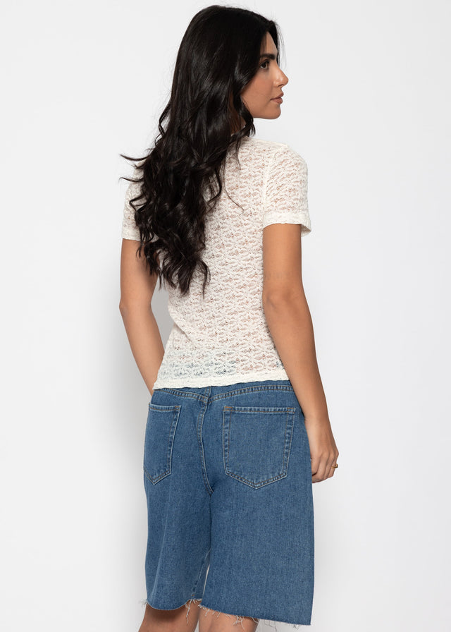 T-Shirt aus floraler Spitze - offwhite