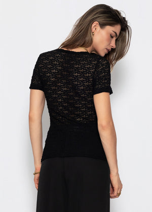 T-Shirt aus floraler Spitze - schwarz