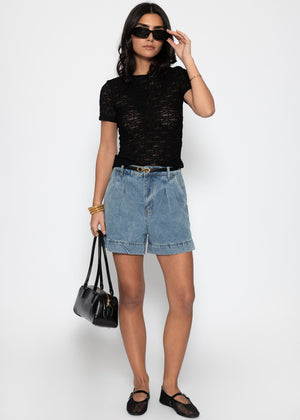 T-Shirt aus floraler Spitze - schwarz