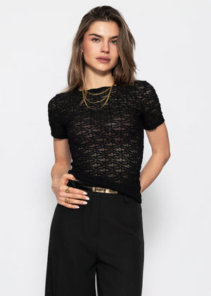 T-Shirt aus floraler Spitze - schwarz