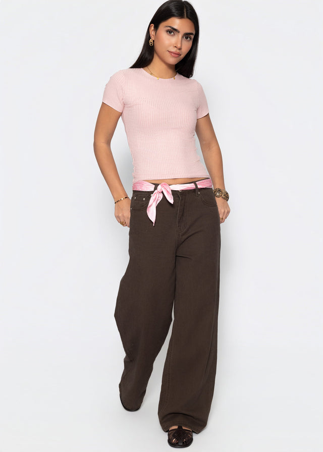 Ribbed jersey T-shirt - dusty rose