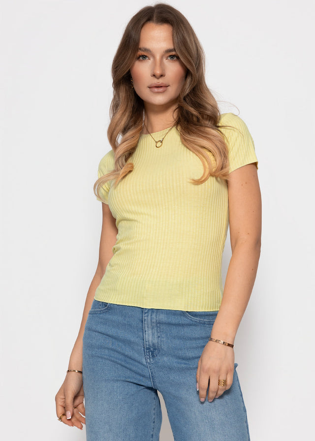 Ribbed jersey T-shirt - yellow