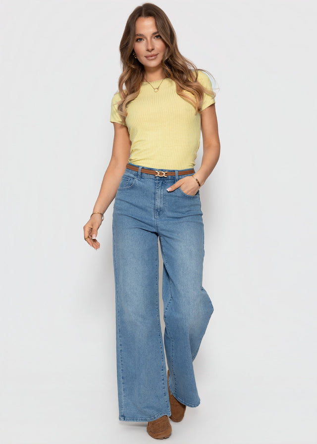 Ribbed jersey T-shirt - yellow