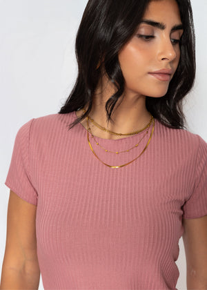 T-Shirt in geripptem Jersey - mauve