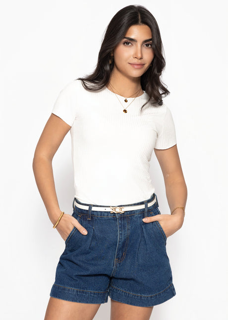T-Shirt in geripptem Jersey - offwhite von SASSYCLASSY