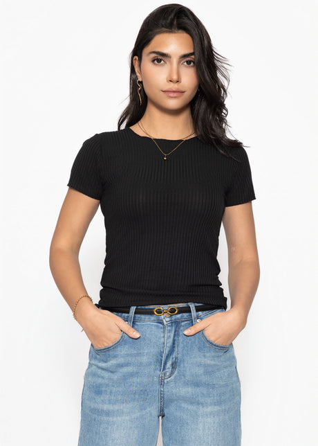 T-Shirt in geripptem Jersey - schwarz von SASSYCLASSY