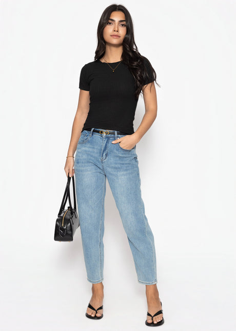 Ribbed jersey T-shirt - black