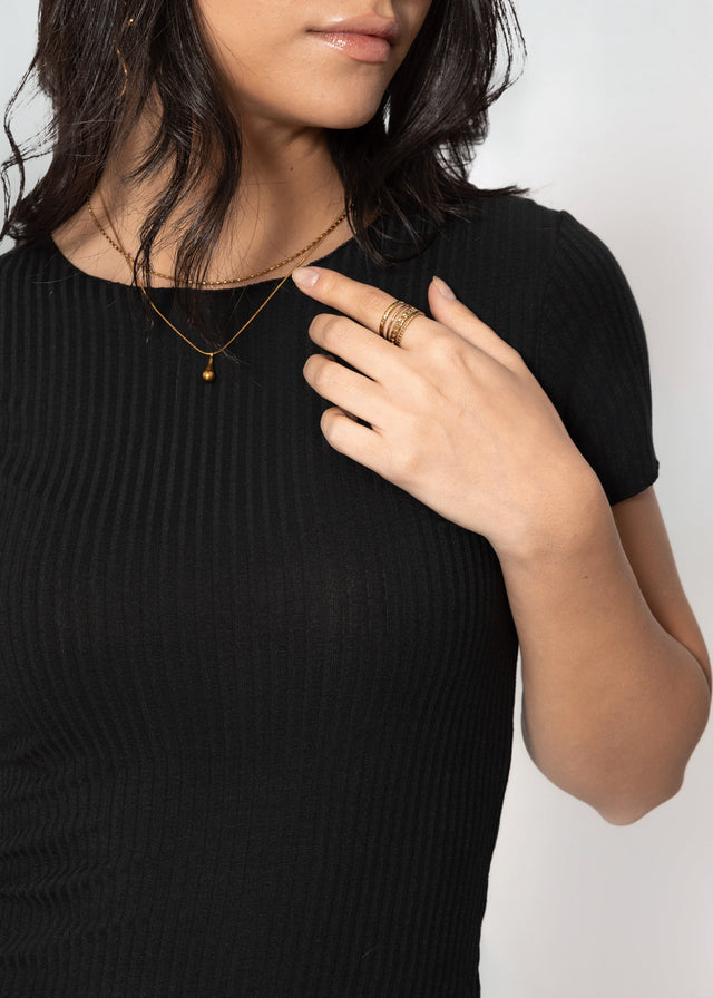 Ribbed jersey T-shirt - black