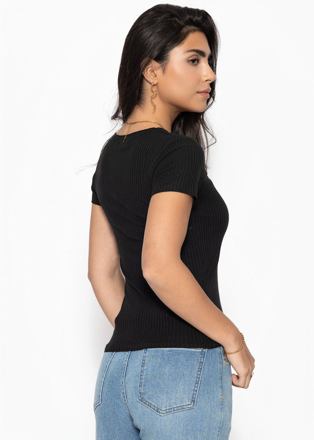 Ribbed jersey T-shirt - black