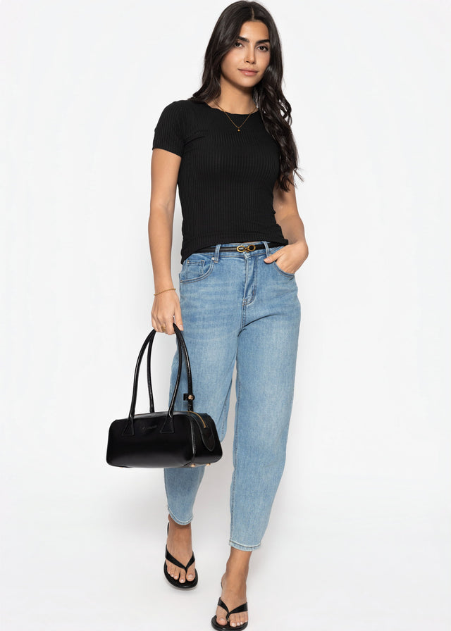 Ribbed jersey T-shirt - black