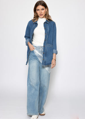 Ribbed T-shirt with stand-up collar - off-white