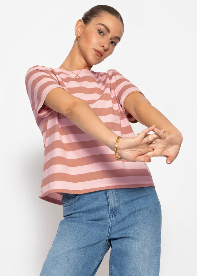 T-shirt with block stripes - brown-rose