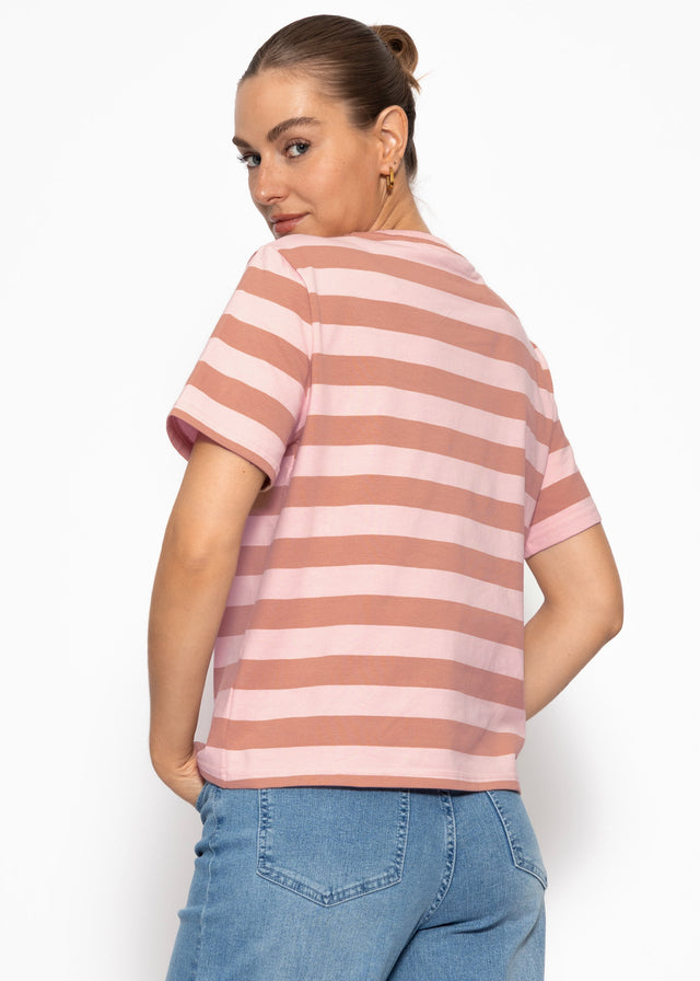 T-shirt with block stripes - brown-rose