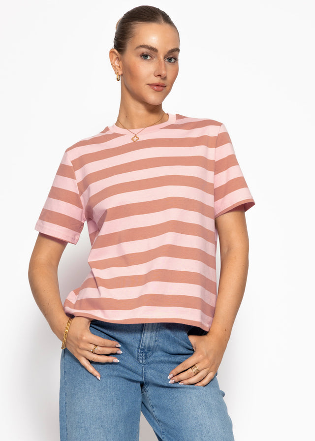 T-shirt with block stripes - brown-rose
