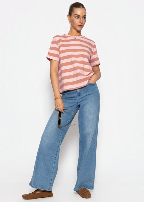 T-shirt with block stripes - brown-rose