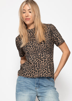 T-shirt with leopard print - brown