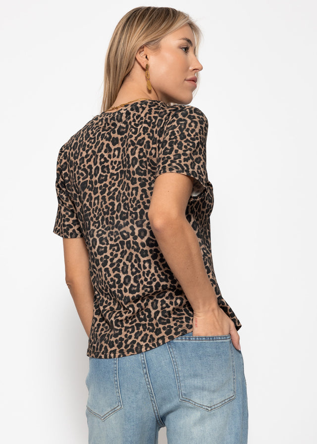 T-Shirt mit Leo-Print - braun