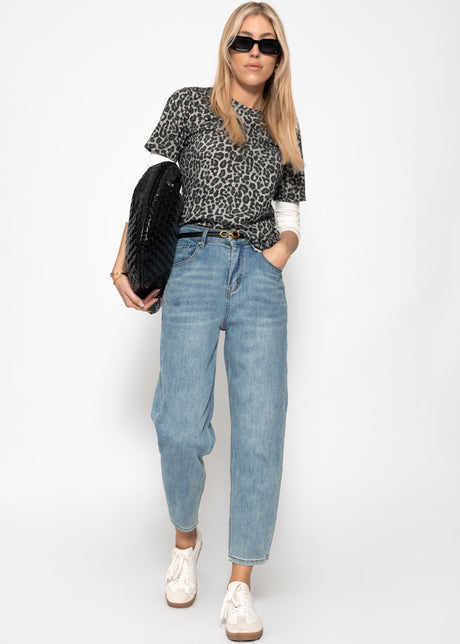 T-shirt with leopard print - grey