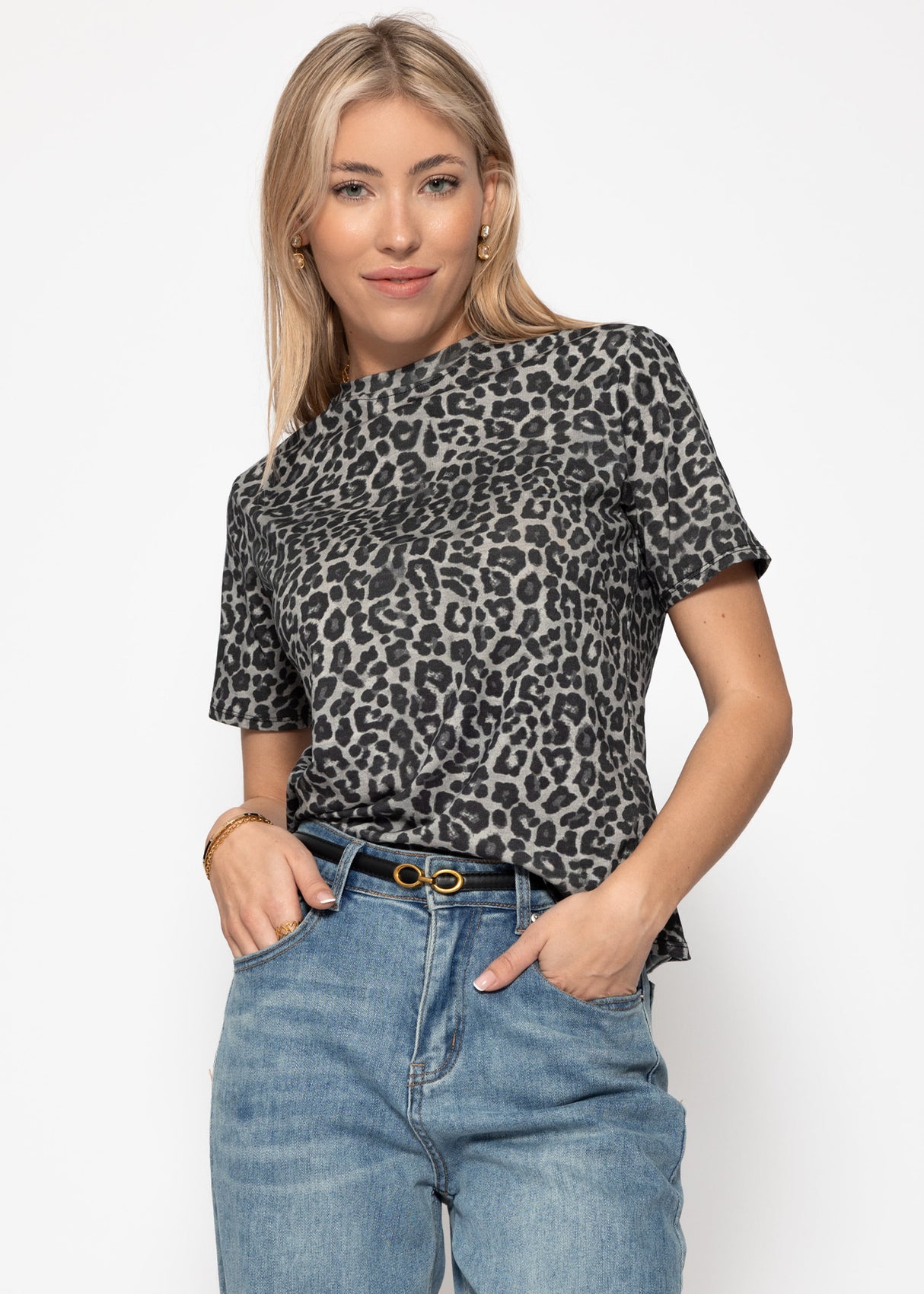 T-shirt with leopard print - grey