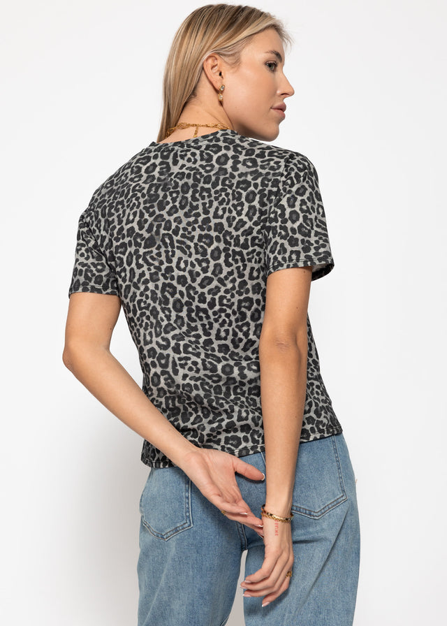 T-shirt with leopard print - grey