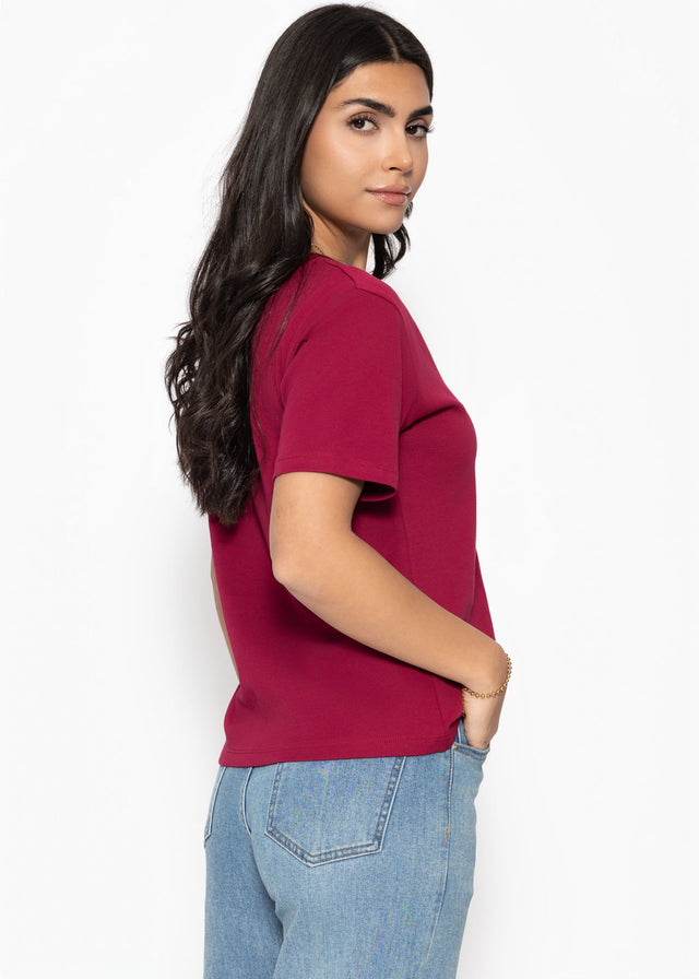 T-Shirt mit V-Ausschnitt - burgundy
