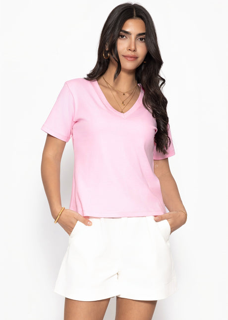 T-Shirt mit V-Ausschnitt - rosa von SASSYCLASSY