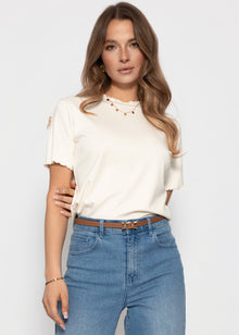 T-Shirt mit Wellenkante - offwhite
